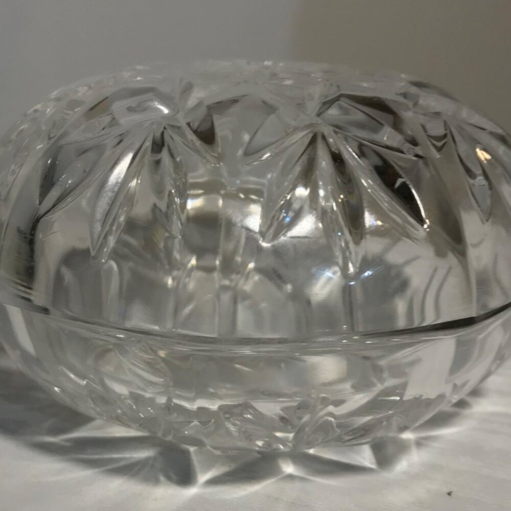 Crystal Cut Powder Box Jewellery Trinket Box With Lid 4 X 2.5 Vintage